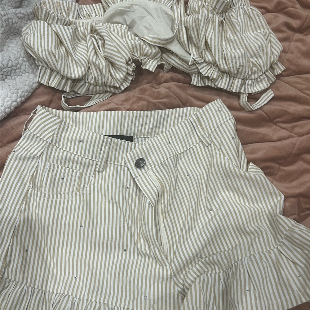 Beige Striped Two-Piece Set